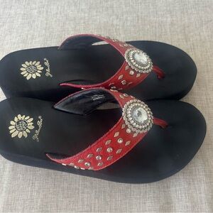Yellow Box Red and Silver Embellished Sandals